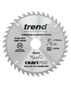 CSB/19040 TREND WOOD CIRCULAR SAW BLADE 190MM DIA X 30MM BORE X 40T
