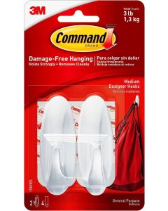 COMMAND COM17081 MEDUIM WHITE DESIGNER  HOOKS (PK 2)