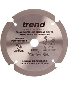 *CLEARANCE* PCD/FSB/1604 TREND PCD FIBRE CEMENT CIRCULAR SAW BLADE 160MM DIA X 20MM BORE X 4T