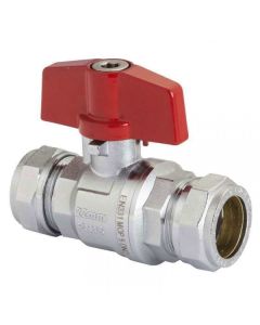 255002 PB300T PRESTEX C/P BRASS BALL VALVE RED T HANDLE 22MM