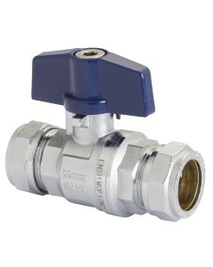 (C) 255013 PB300T PRESTEX C/P BRASS BALL VALVE BLUE T HANDLE 28MM