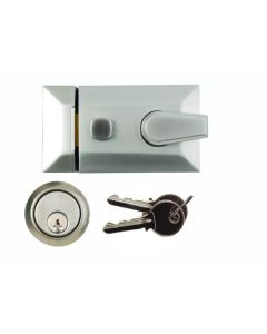 SCP 60MM DEADLOCK CYLINDER NIGHT LATCH SATIN CHROME  - (CLAM PACKED)