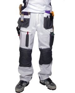 AXUS S-TEX PAINTER'S TROUSERS CLASSIC MEN'S FIT BRIGHT WHITE & GREY 30"