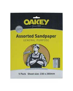 (C) 66261135685 OAKEY GENERAL PURPOSE SANDPAPER ASSORTED [PK X 5]