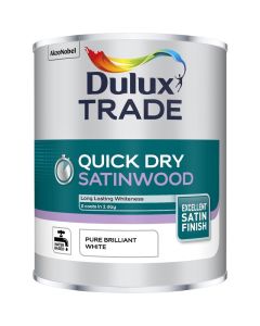 5220147 DULUX TRADE QUICK DRY SATINWOOD BRILLIANT WHITE 1LTR