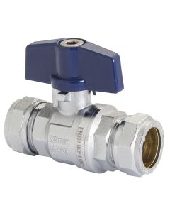 (C) 255013 PB300T PRESTEX C/P BRASS BALL VALVE BLUE T HANDLE 28MM