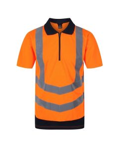 TRS189-5LV REGATTA HI-VIS PRO WICKING POLO SHIRT ORANGE & NAVY MEDIUM