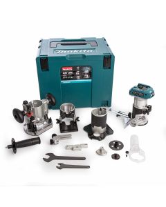 MAKITA DRT50ZJX3 18V BRUSHLESS ROUTER/TRIMMER C/W 4 BASE OPTIONS-NAKED