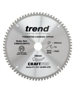 CSB/CC26072 TREND WOOD MITRE SAW BLADE 260MM DIA X 30MM BORE X 72T