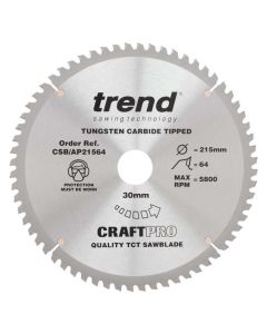 (C) CSB/AP21564 TREND ALUMINIUM/PLASTIC CIRCULAR SAW BLADE 215MM DIA X 30MM BORE X 64T