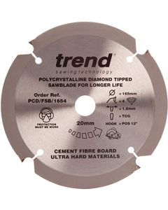 (C) PCD/FSB/1604 TREND PCD FIBRE CEMENT CIRCULAR SAW BLADE 160MM DIA X 20MM BORE X 4T