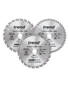 CSB/165/3PK/C TREND WOOD CORDLESS CIRCULAR SAW BLADE 165MM x 20MM X 24/40T, 3 PACK