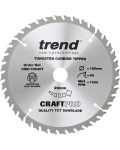 (C) CSB16540T TREND WOOD CORDLESS CIRCULAR SAW BLADE 165MM DIA X 20MM BORE X 40T