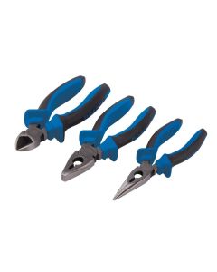 OX PRO 3 PIECE PLIER SET - DIAGONAL CUTTING, LONG NOSE & COMBINATION PLIERS.